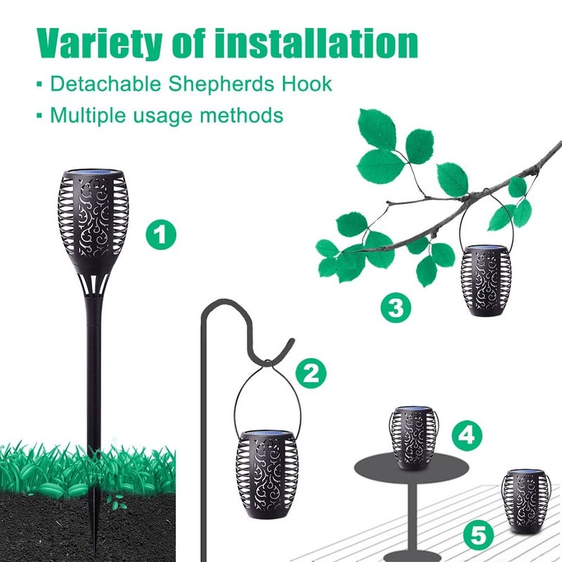 FITSAN 8Pack Solar Torch Light with Flickering Flame, Upgraded 3in1 Solar Lights Outdoor Hanging Lantern, Waterproof Landscape Decoration Lighting for Garden Yard Pathway Driveway, Auto On/Off - Image 5
